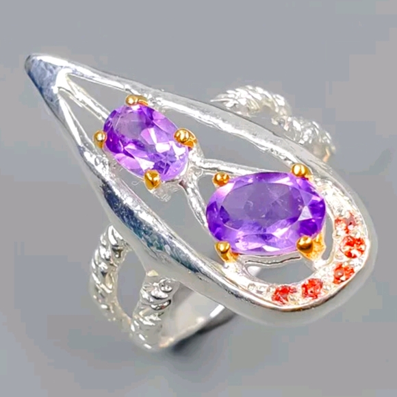 Stunning Amethyst &Rhodolite sterling ring sz6.5